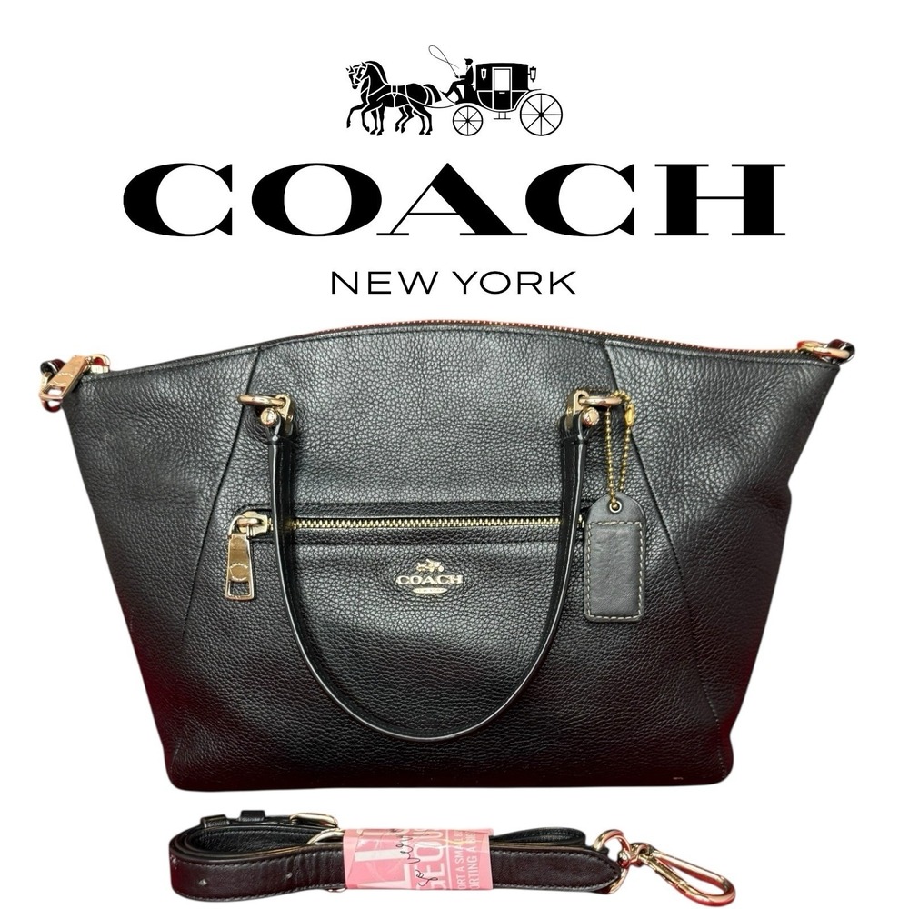 Coach Prairie Satchel Black Soft Pebbled Leather Shoulder Crossbody Bag‎ Purse